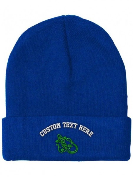 Skullies & Beanies Custom Beanie for Men & Women Green Lizard Reptile Embroidery Skull Cap Hat - Royal Blue - CU18ZS4ET2Q $18.13