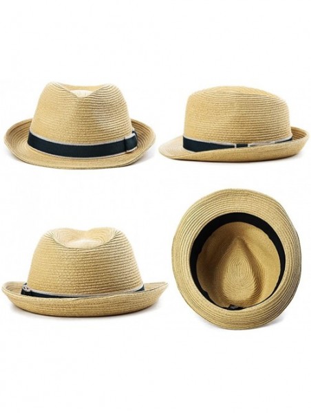 Fedoras Womens Mens Straw Cuban Fedora Brim Panama Beach Havana Summer Sun Derby Hat - 89600_beige - C218RR67LN2 $27.72