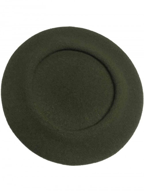 Berets Heritage Traditional French Wool Beret - Olive - C211PAYGT7Z $53.16