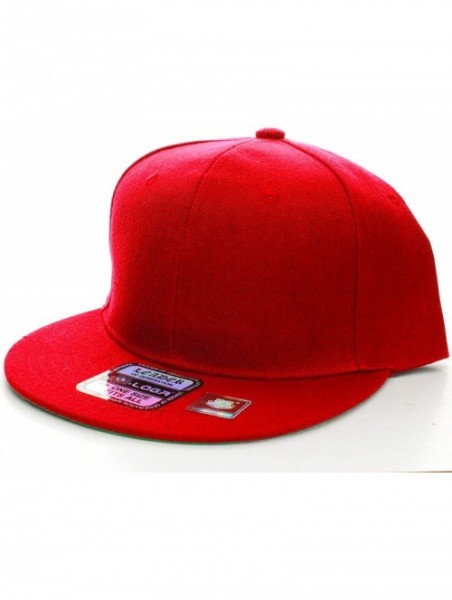 Baseball Caps Classic Flat Bill Visor Blank Snapback Hat Cap with Adjustable Snaps - Red - C4119R34QWV $15.17