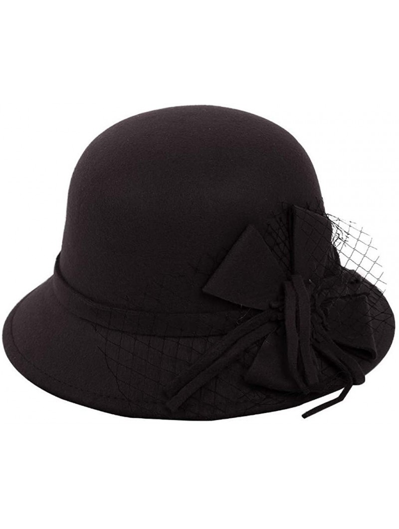 Fedoras Women's Retro Ribbon Flower Bow Solid Color Fedora Bowler Hat Caps - S - CK19397UZG6 $11.81