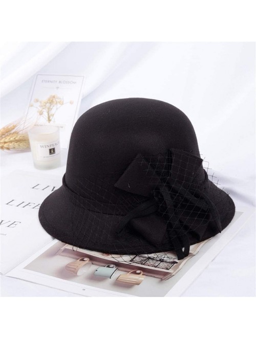 Fedoras Women's Retro Ribbon Flower Bow Solid Color Fedora Bowler Hat Caps - S - CK19397UZG6 $11.81