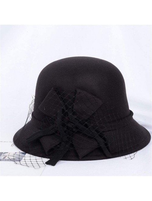 Fedoras Women's Retro Ribbon Flower Bow Solid Color Fedora Bowler Hat Caps - S - CK19397UZG6 $11.81