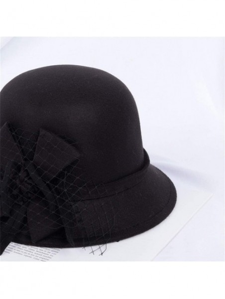 Fedoras Women's Retro Ribbon Flower Bow Solid Color Fedora Bowler Hat Caps - S - CK19397UZG6 $11.81