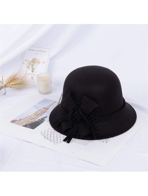 Fedoras Women's Retro Ribbon Flower Bow Solid Color Fedora Bowler Hat Caps - S - CK19397UZG6 $11.81