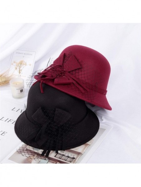 Fedoras Women's Retro Ribbon Flower Bow Solid Color Fedora Bowler Hat Caps - S - CK19397UZG6 $11.81