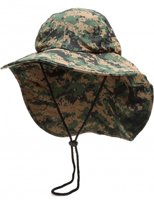 Sun Hats Outdoor Sun Protection Hunting Hiking Fishing Cap Wide Brim hat with Neck Flap - Digital Camo - C918G7Q7HOG $16.64