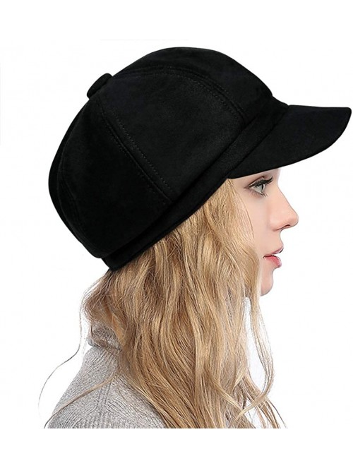 Newsboy Caps Women's Newsboy Cap Spring Wool British Ivy Cabbie Beret Tweed Girls Paperboy Hat - Pure-black - CN18AOGN3W2 $20.12