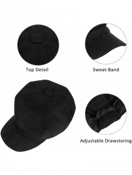 Newsboy Caps Women's Newsboy Cap Spring Wool British Ivy Cabbie Beret Tweed Girls Paperboy Hat - Pure-black - CN18AOGN3W2 $20.12