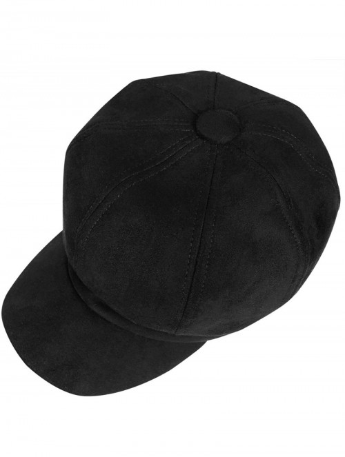 Newsboy Caps Women's Newsboy Cap Spring Wool British Ivy Cabbie Beret Tweed Girls Paperboy Hat - Pure-black - CN18AOGN3W2 $20.12