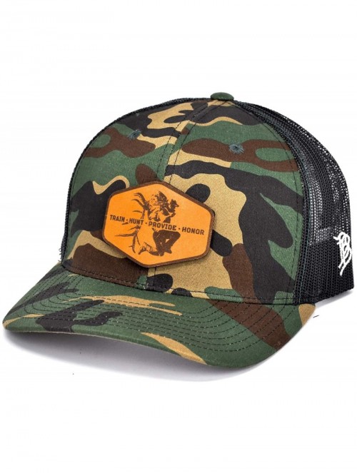 Baseball Caps Cam Hanes THPH Leather Patch hat Curved Trucker - Camo - CP18IGOCDQD $38.16