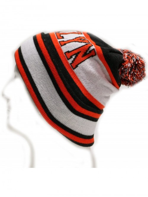 Skullies & Beanies Sk1130 Brooklyn Stripes Pom Pom Beanie Hats - Dark Grey/Neon Orange - C311PEEQT6N $19.54