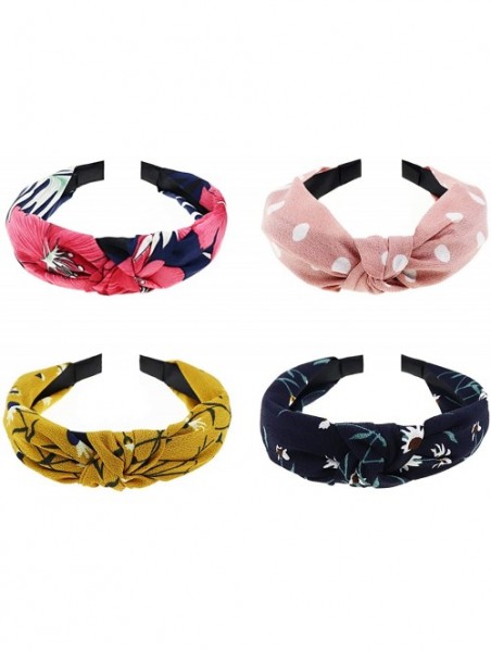 Headbands 4 Pack Turban Headbands for Women Plastic Head Band Hair Vintage Flower Printed Cross - CK18SGTCQZW $17.59