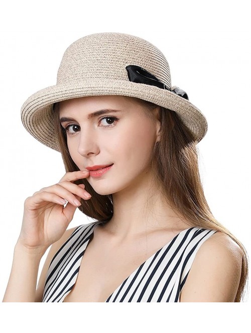 Sun Hats Womens UPF50 Foldable Summer Sun Beach Straw Hats Accessories Wide Brim - 99037_beige - C418D32G5DA $19.40