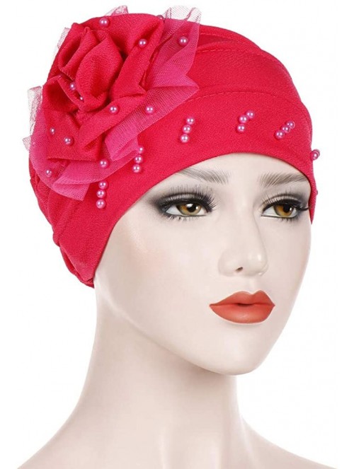 Skullies & Beanies Muslim Turbans for Women- Pearl Beading India Hat Muslim Ruffle Cancer Chemo Beanie Turban Wrap Cap - CS18...