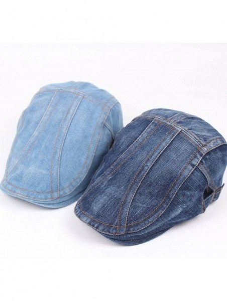 Newsboy Caps Unisex Washed Cotton Denim Men Ivy Cap Irish Hats Truck Newsboy Caps - Light Blue 1 - CD186GD37RL $11.90