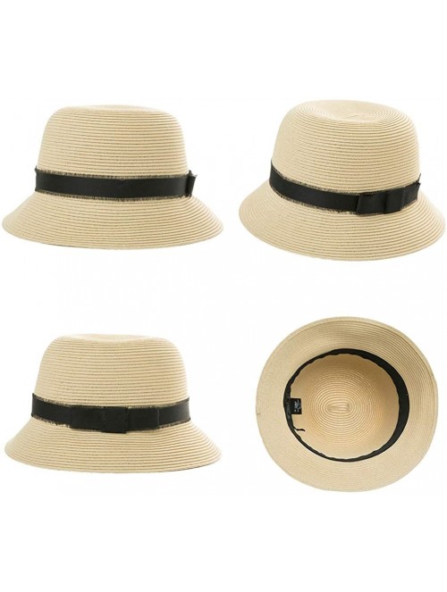 Sun Hats Womens UPF 50 Summer Straw Beach Sun Hat Wide Brim Fashion Fedora Packable & Adjustable - 00747beige - CR199I0M4Q6 $...