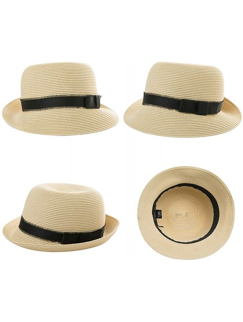 Sun Hats Womens UPF 50 Summer Straw Beach Sun Hat Wide Brim Fashion Fedora Packable & Adjustable - 00747beige - CR199I0M4Q6 $...