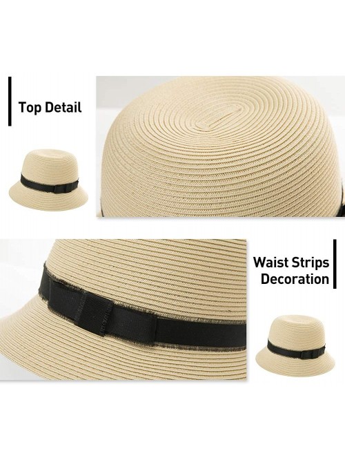 Sun Hats Womens UPF 50 Summer Straw Beach Sun Hat Wide Brim Fashion Fedora Packable & Adjustable - 00747beige - CR199I0M4Q6 $...