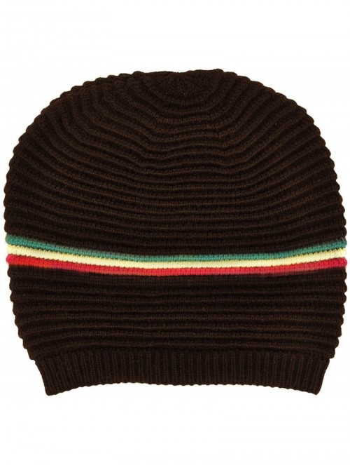 Skullies & Beanies Winter Slouchy Knit Beanie Hat for Women or Men - Color Stripe_brown - CT110QVQF1N $12.05