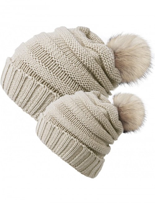 Skullies & Beanies 2 Pack Parent-Child Hat Winter Baggy Slouchy Beanie Hat Warm Knit Pom Pom Beanie for Women & Baby - C6184W...