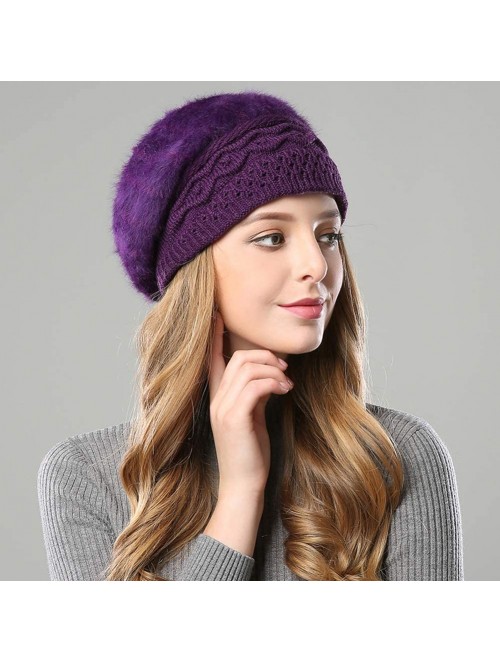 Berets Women Winter French Beret Hat Wool Knit Berets Beanie Classic Warm Casual Hat - Purple - C518Z4QSHAS $15.92