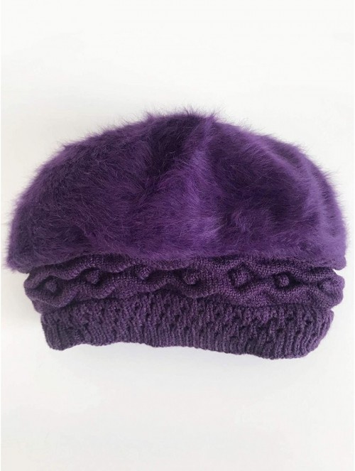 Berets Women Winter French Beret Hat Wool Knit Berets Beanie Classic Warm Casual Hat - Purple - C518Z4QSHAS $15.92