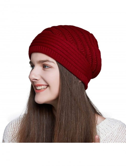 Skullies & Beanies Womens Knit Beanie Hats Winter Thick Warm Lined Skully Ski Cap - Red - CD18HXMGM29 $14.52