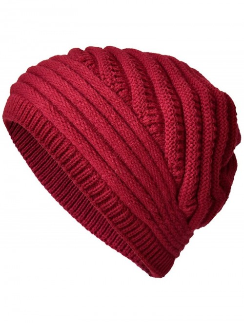 Skullies & Beanies Womens Knit Beanie Hats Winter Thick Warm Lined Skully Ski Cap - Red - CD18HXMGM29 $14.52