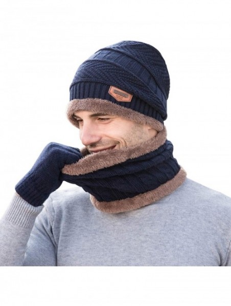 Skullies & Beanies Winter Hat Scarf Gloves Set Skull Cap Neck Warmer and Touch Screen Gloves - Blue - CG18AHRQ0W0 $17.20