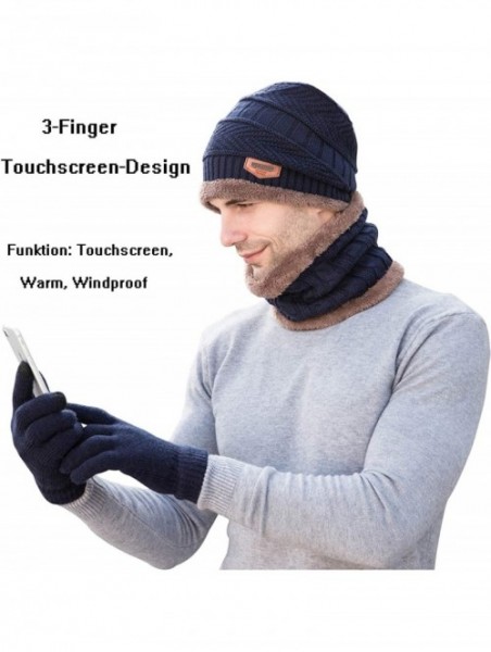 Skullies & Beanies Winter Hat Scarf Gloves Set Skull Cap Neck Warmer and Touch Screen Gloves - Blue - CG18AHRQ0W0 $17.20