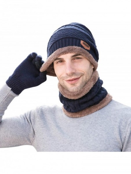 Skullies & Beanies Winter Hat Scarf Gloves Set Skull Cap Neck Warmer and Touch Screen Gloves - Blue - CG18AHRQ0W0 $17.20