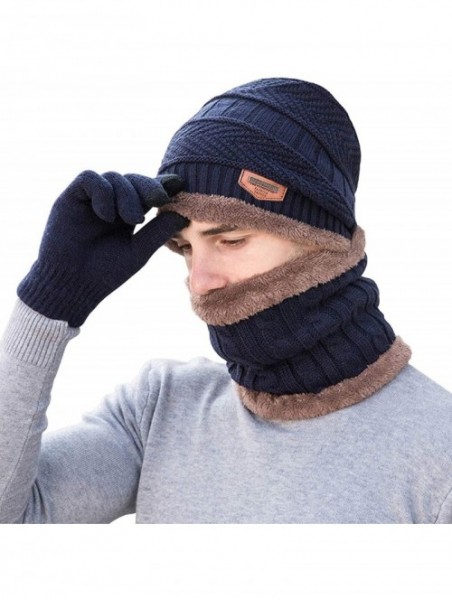 Skullies & Beanies Winter Hat Scarf Gloves Set Skull Cap Neck Warmer and Touch Screen Gloves - Blue - CG18AHRQ0W0 $17.20