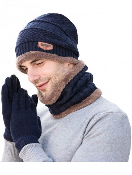 Skullies & Beanies Winter Hat Scarf Gloves Set Skull Cap Neck Warmer and Touch Screen Gloves - Blue - CG18AHRQ0W0 $17.20