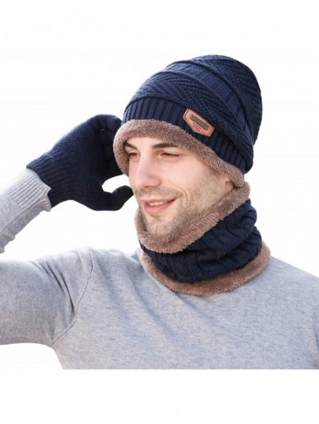 Skullies & Beanies Winter Hat Scarf Gloves Set Skull Cap Neck Warmer and Touch Screen Gloves - Blue - CG18AHRQ0W0 $17.20