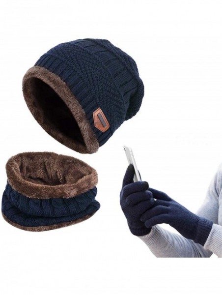 Skullies & Beanies Winter Hat Scarf Gloves Set Skull Cap Neck Warmer and Touch Screen Gloves - Blue - CG18AHRQ0W0 $17.20