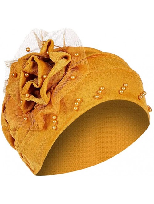Skullies & Beanies Muslim Turbans for Women- Pearl Beading India Hat Muslim Ruffle Cancer Chemo Beanie Turban Wrap Cap - CQ18...