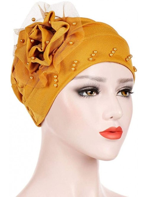 Skullies & Beanies Muslim Turbans for Women- Pearl Beading India Hat Muslim Ruffle Cancer Chemo Beanie Turban Wrap Cap - CQ18...