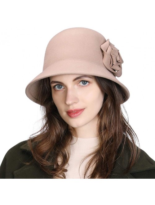 Bucket Hats Women Winter Wool Bucket Hat 1920s Vintage Cloche Bowler Hat with Bow/Flower Accent - 00790coffee_100% Wool - CI1...