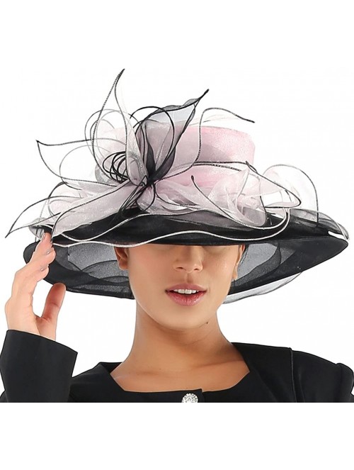 Sun Hats Women Hats Summer Big Hat Wide Brim Top Flower White Black - Pink Black - CY18CNSAHLT $37.18