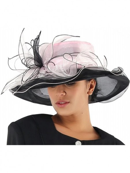 Sun Hats Women Hats Summer Big Hat Wide Brim Top Flower White Black - Pink Black - CY18CNSAHLT $37.18