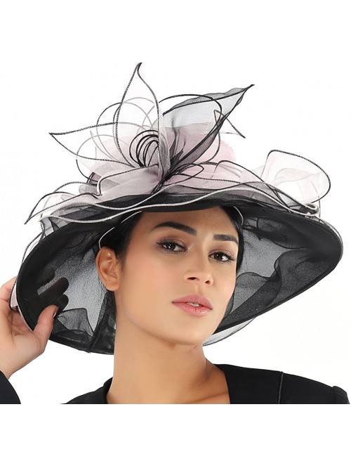 Sun Hats Women Hats Summer Big Hat Wide Brim Top Flower White Black - Pink Black - CY18CNSAHLT $37.18