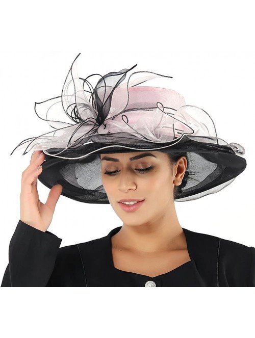 Sun Hats Women Hats Summer Big Hat Wide Brim Top Flower White Black - Pink Black - CY18CNSAHLT $37.18