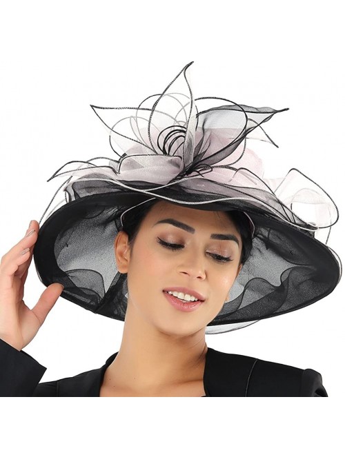 Sun Hats Women Hats Summer Big Hat Wide Brim Top Flower White Black - Pink Black - CY18CNSAHLT $37.18