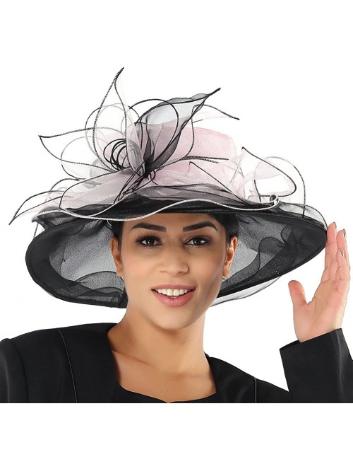 Sun Hats Women Hats Summer Big Hat Wide Brim Top Flower White Black - Pink Black - CY18CNSAHLT $37.18