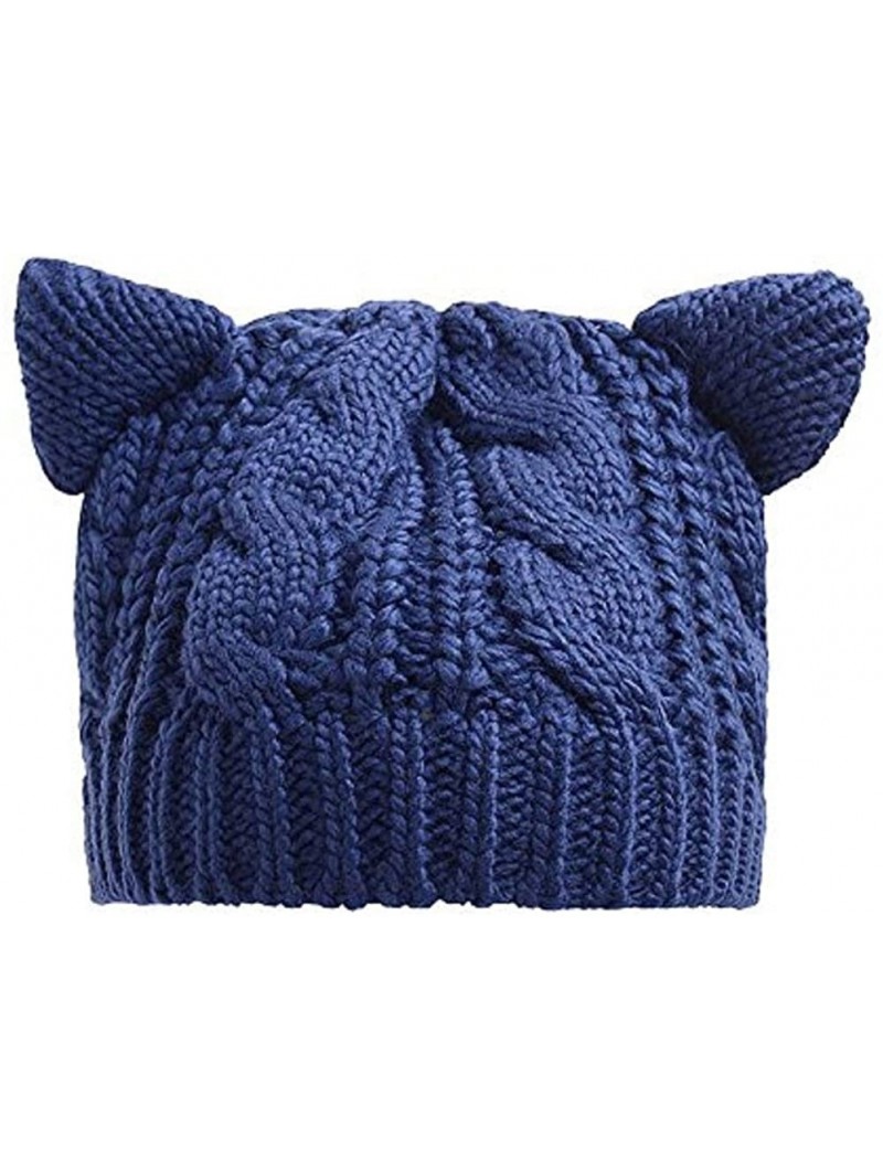 Skullies & Beanies Cute Woollike Knitted CAT Kitty Ears Women Lady Girl Headgear Crochet Christmas Hats - Deep Blue - CZ18K76...