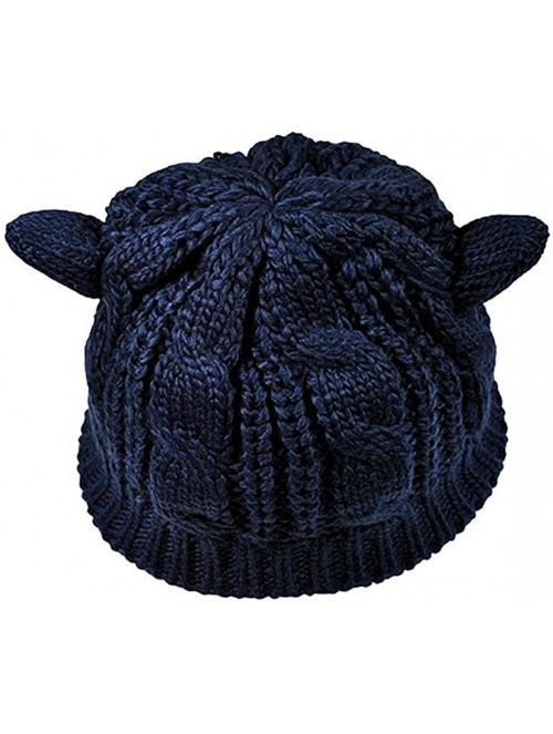 Skullies & Beanies Cute Woollike Knitted CAT Kitty Ears Women Lady Girl Headgear Crochet Christmas Hats - Deep Blue - CZ18K76...