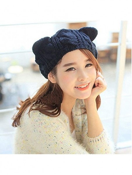 Skullies & Beanies Cute Woollike Knitted CAT Kitty Ears Women Lady Girl Headgear Crochet Christmas Hats - Deep Blue - CZ18K76...