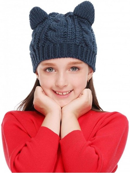 Skullies & Beanies Cute Woollike Knitted CAT Kitty Ears Women Lady Girl Headgear Crochet Christmas Hats - Deep Blue - CZ18K76...