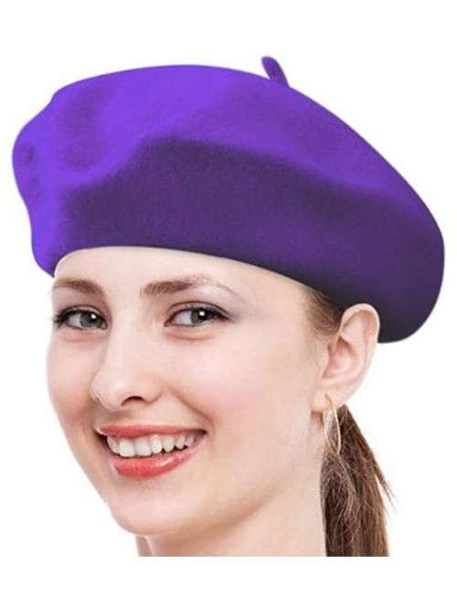 Berets Classic Lady Women Warm Wool Blend French Artist Beret Beanie Winter Hat Ski Cap - Purple - CL18MDMOHUZ $12.98